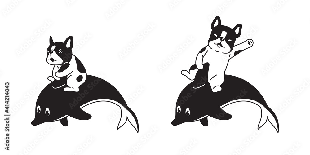 dog french bulldog dolphin vector fish icon shark logo whale symbol sign character cartoon pet puppy illustration design