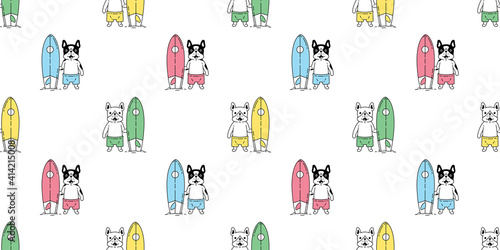 dog seamless pattern french bulldog vector surfboard beach ocean cartoon summer scarf isolated repeat wallpaper tile background doodle illustration design