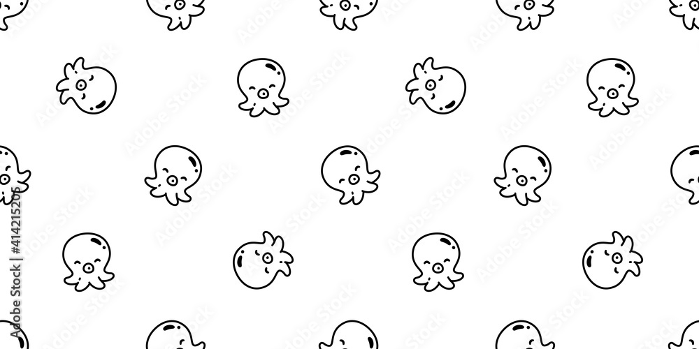 octopus Seamless pattern fish vector salmon tuna shark dolphin doodle icon cartoon ocean sea pet animal repeat wallpaper tile background scarf isolated illustration doodle design