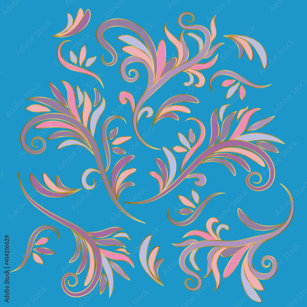  Abstract seamless  colorful floral pattern  design on blue background