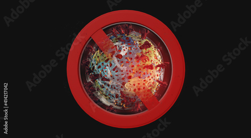 infected planet earth, virus spreading prohibition sign 3d-illustration. elements of this image furnished by NASA