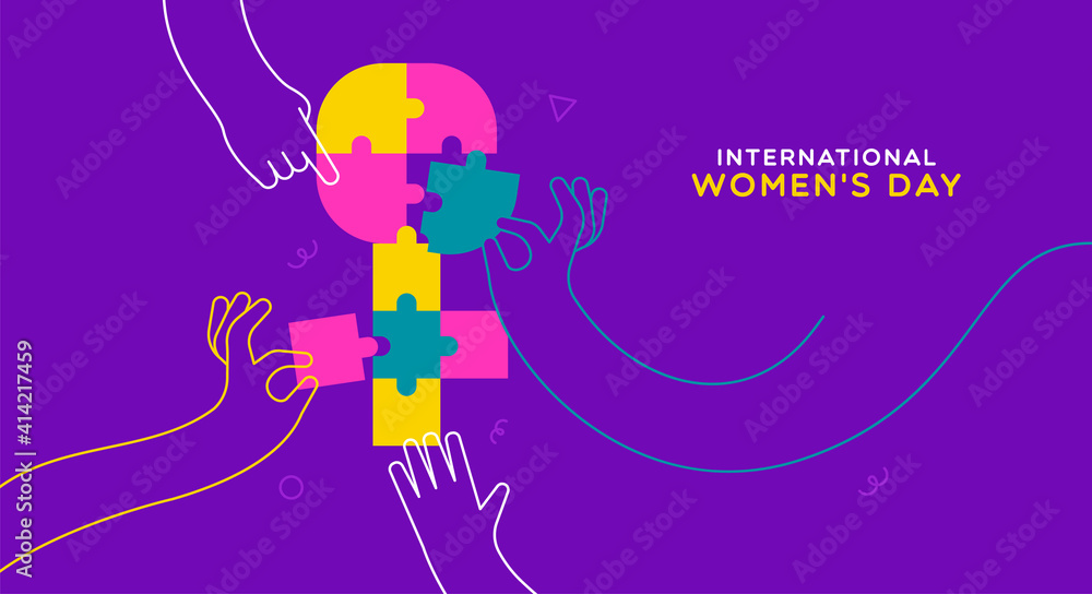 Women's Day outline hand puzzle concept card Women's Day outline hand puzzle concept card