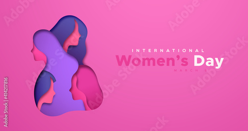 Women's Day pink paper cut woman face card