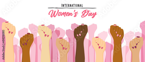 Women's Day diverse woman hand raised up banner
