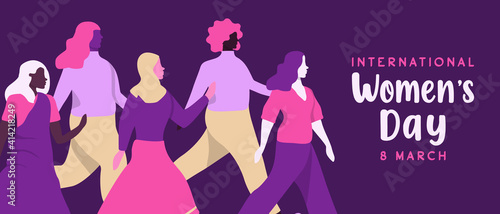 Women's Day diverse pink protest women banner