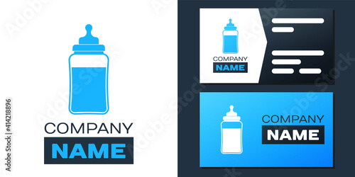 Logotype Baby bottle icon isolated on white background. Feeding bottle icon. Milk bottle sign. Logo design template element. Vector.
