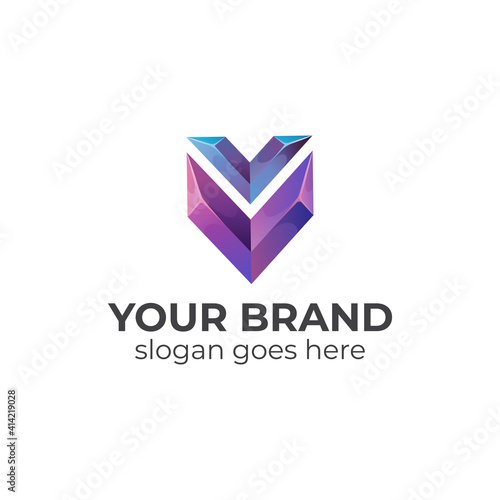 gradient logo of letter V and shield symbol icon design