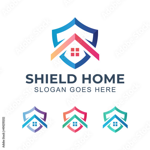 modern logo of home security with shield symbol, insurance house logo icon