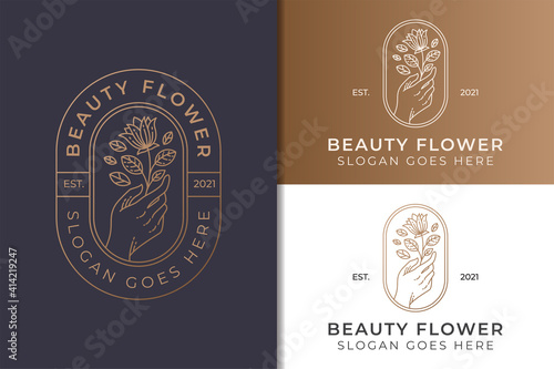 Hand drawn logo of feminine and floral botanical, skin hair beauty boutique and cosmetic for woman, line art suitable for spa salon logo