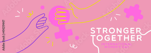 Women's Day outline woman hand help banner