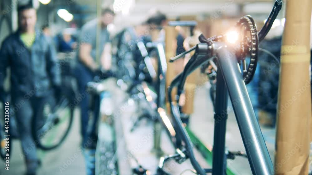 Close up shot of a bike frame on a production line Close up shot of a bike frame on a production line