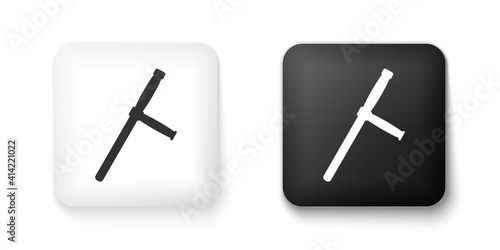 Black and white Police rubber baton icon isolated on white background. Rubber truncheon. Police Bat. Police equipment. Square button. Vector.