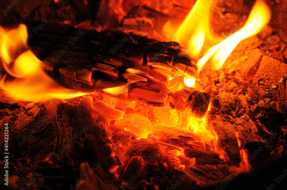 hot wood burning in the fire close-up hot wood burning in the fire close-up