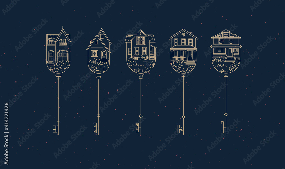 Modern graphic house key collection blue