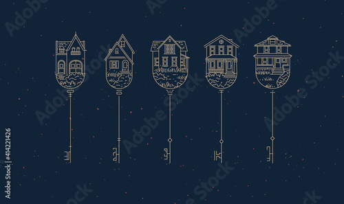 Obraz na płótnie Modern graphic house key collection blue w salonie