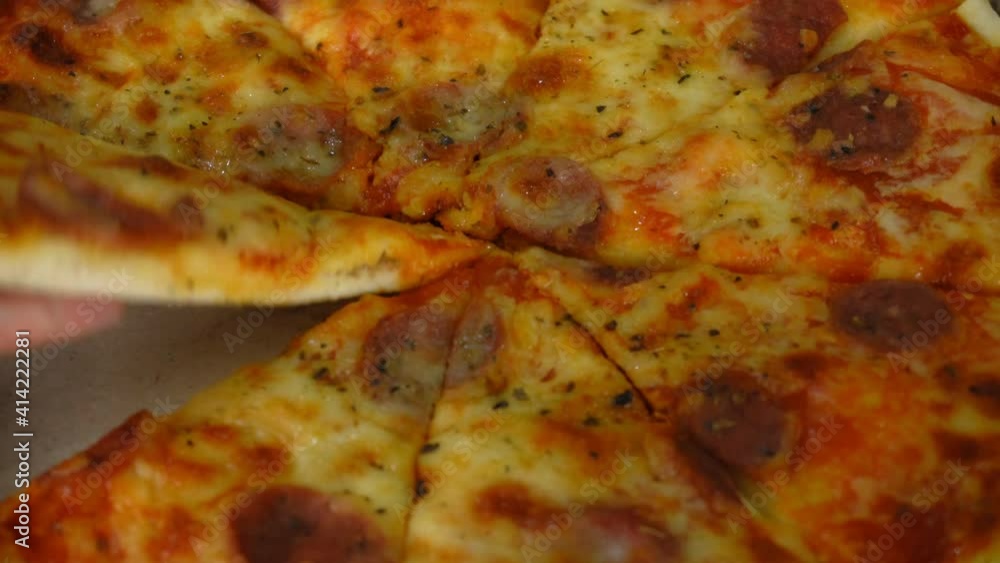 Pizza in a delivery box close-up. High quality 4k footage Pizza in a delivery box close-up. High quality 4k footage