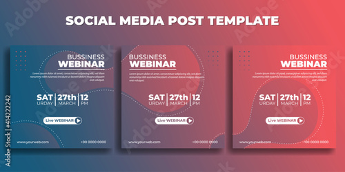 Set of Social media post template. Business webinar banner with pink design.