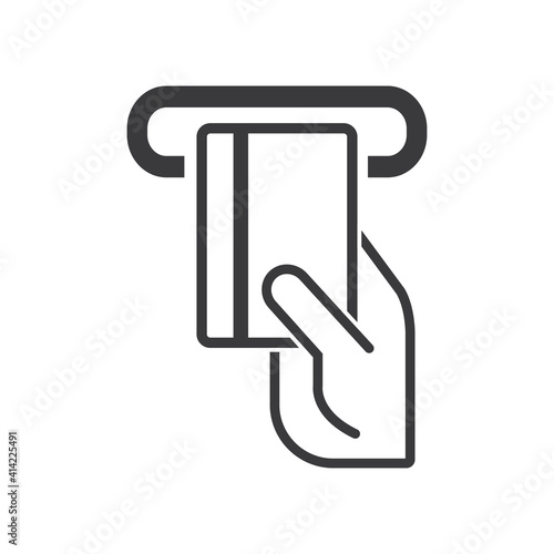 Hand holding a credit card icon on white background