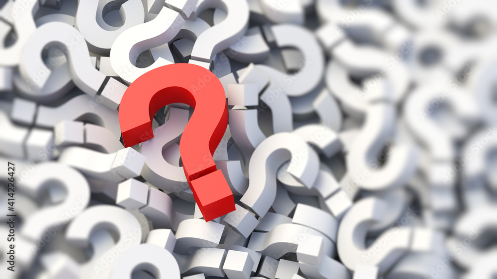 Red question mark on a background of white signs, FAQ Concept. 3D Rendering Red question mark on a background of white signs, FAQ Concept. 3D Rendering
