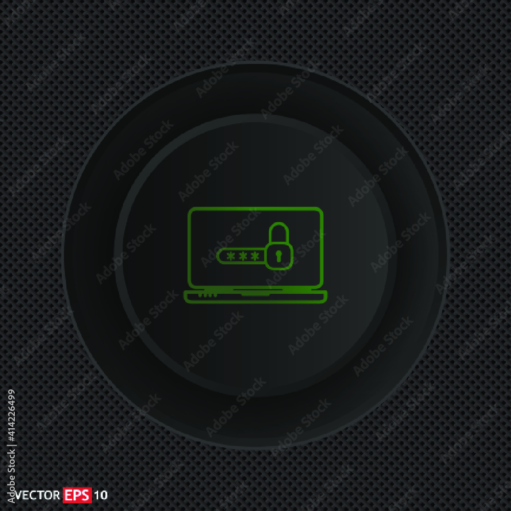 Laptop with password sign. Single line icon on black background. Laptop with password sign. Single line icon on black background.
