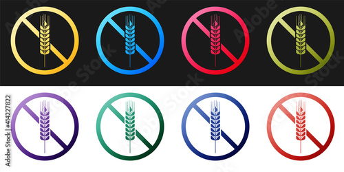 Set Gluten free grain icon isolated on black and white background. No wheat sign. Food intolerance symbols. Vector.