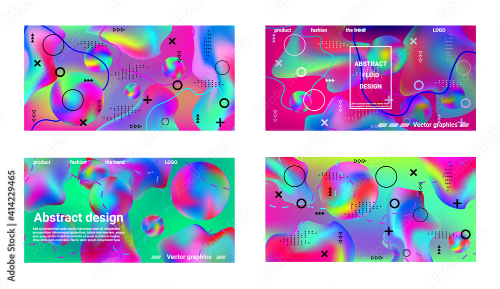 Trendy creative vector space gradient. A set of modern abstract covers. Creative fluid backgrounds from current forms to design a fashionable abstract cover, banner, poster, booklet.