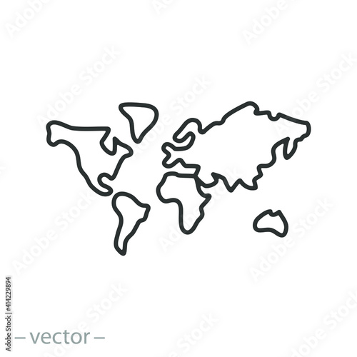 globe with continents, map world icon, logo planet earth, concept global technology, worldwide space for connect network, thin line symbol on white background