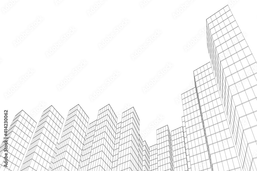 Abstract architectural background. Linear 3D illustration. Concept sketch. Vector