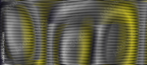 Abstract lined texture deformation with curved and metallic effect surface in dark gray halftones. Monochrome background saver for interior decor, mobile apps, business card, image of blog, poster.