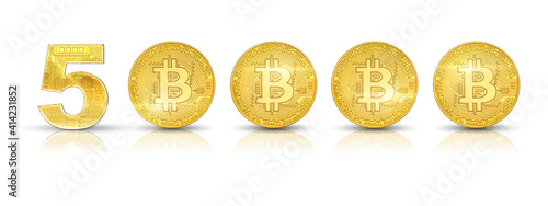 bitcoin crypto-currency new record at 50000 dollars. Isolated on white background. Crypto asset for the asset as virtual gold. Bitcoin hits a new all-time-high record in 2021. 3D illustration.