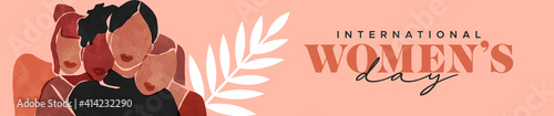 Women's Day abstract art diverse girl group banner