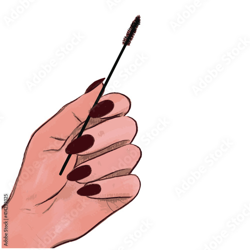  Eyebrow brushFemale hand with eyebrow brush. Professional cosmetic brushes for makeup artists. For beauty salons. Vector  Banner for beauty salon or cosmetics product