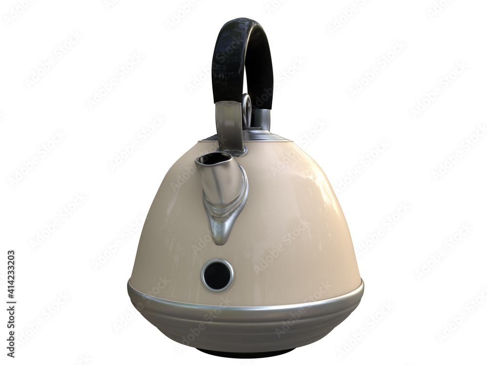 CLIPPING PATH 3D RENDER ILLUSTRATION. modern coffee tea pot kettle classic style on isolated white background . Electric kitchenware equipment minimal concept. CLIPPING PATH 3D RENDER ILLUSTRATION. modern coffee tea pot kettle classic style on isolated white background . Electric kitchenware equipment minimal concept.