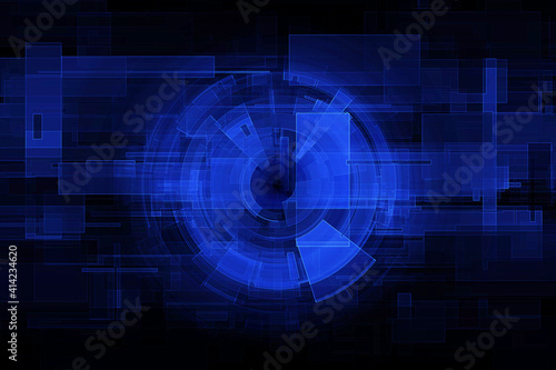 Blue digital HUD circle hi tech abstract technology background.