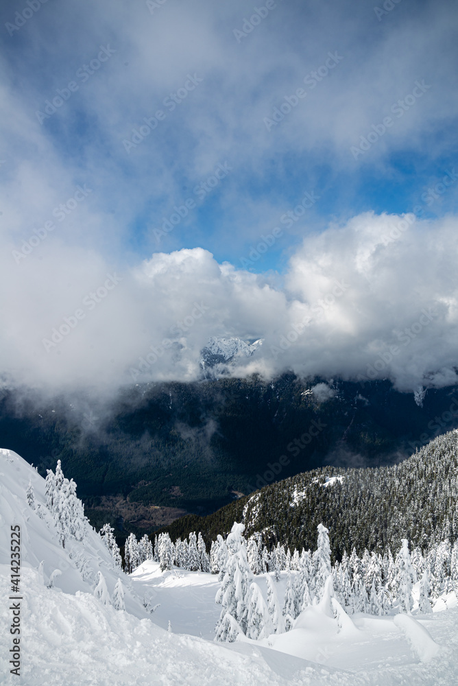 snow covered mountains in winter