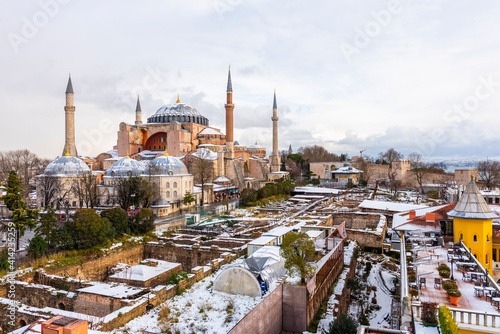 Snowy day in Sultanahmet Square. ISTANBUL, TURKEY.