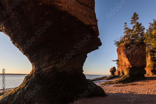 Canada, New Brunswick, Hopewell Rocks. Flowerpot Rocks formed by the great tides of the Bay of Fundy.