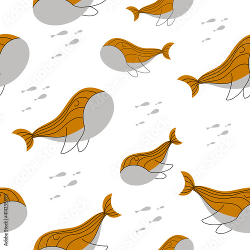 Whale and little fishes seamless pattern print scandinavian design. Vector illustration nordic design for fashion baby fabrics, textile kids graphics, children prints