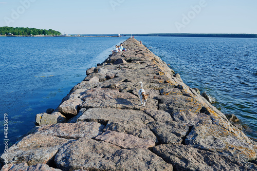 stone pier in Primorsk  Leningrad Region  the main attraction of the city  was built in the first half of the 20th century  formerly the territory of Finland