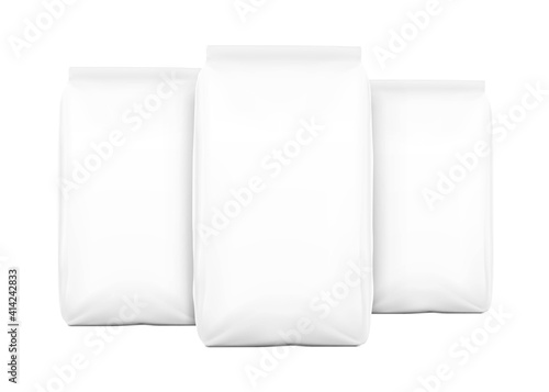 High realistic clean vertical bag mockup. Set of front view. Vector illustration isolated on white background. Easy to use for presentation your product, idea, promo, design. EPS10.	