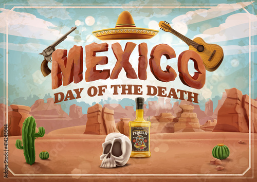 vintage mexican desert scene illustration