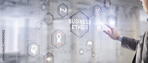 Fotografija Business man writing business ethic concept on virtual screen