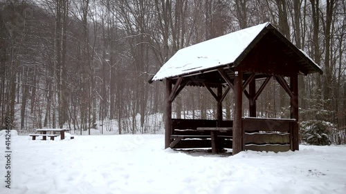 Wallpaper Mural Winter Landscape with Wooden Cabin in the Forest Covered in Snow Torontodigital.ca