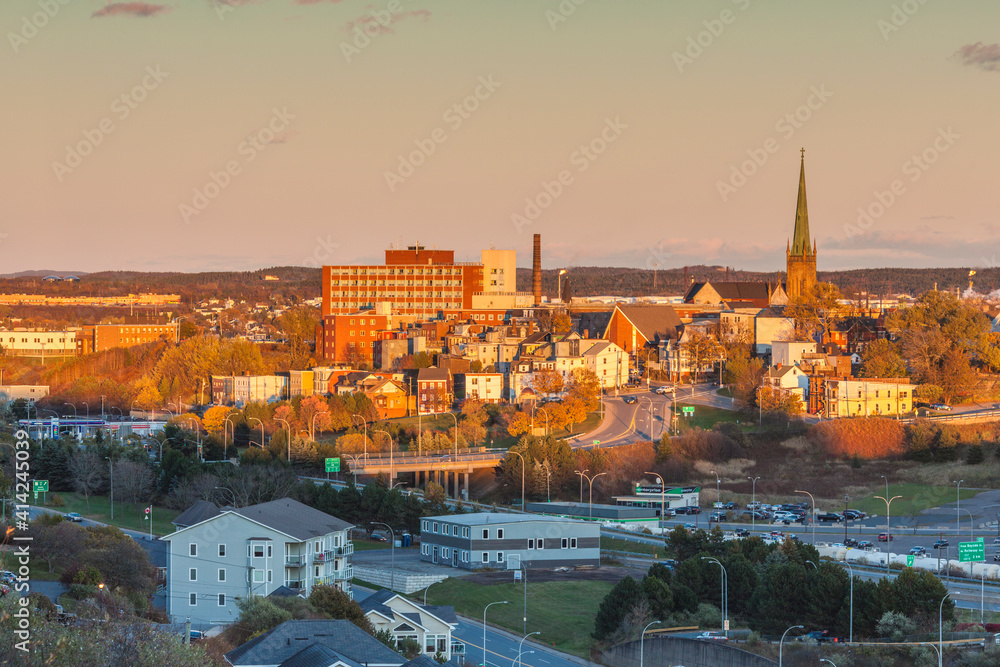 Canada, New Brunswick, Saint John. Cathedral of the Immaculate Conception and skyline.
