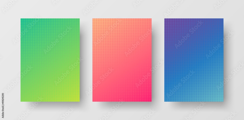 Abstract Background Collection. Set of Modern Bright Gradient Background with Technology Geometric Squares Pattern Design. Vector Design Wallpaper Template for Brochure, Branding, Identity, Banner.