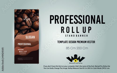 Cafe Roll Up Stand Banner Professional Template Design Premium Vector