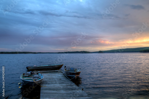 Sunset Fishing Outpost Ontario Canada Outdoors Wilderness Off Grid boat and lake view