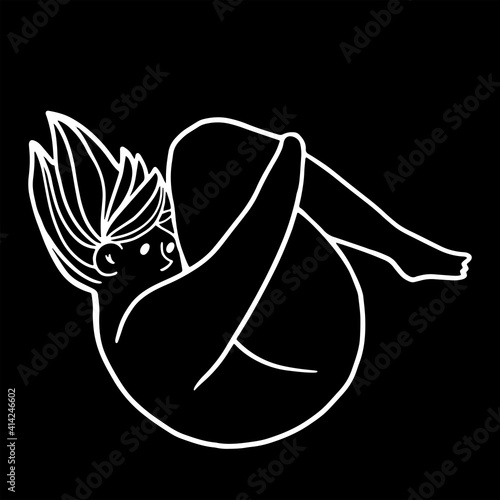 Depressed woman with flying hair is hugging her self. Young sad teenage girl with obesity hugging her knees and falling down into depression. Mental health problem concept. Vector iluustration