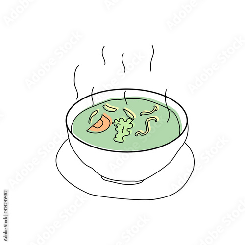 Doodle soup, deep bowl of green vegetable soup