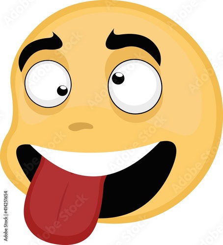 Vector illustration of emoticon with a crazy expression